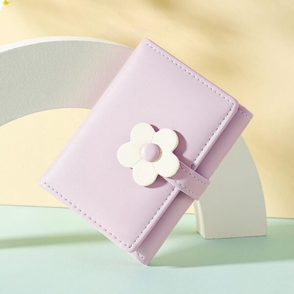 Small Wallet for Girls Women Tri-folded Wallet Cash Pocket flowers Print Card Holder Coin Purse with ID Window elegant youthful and cute