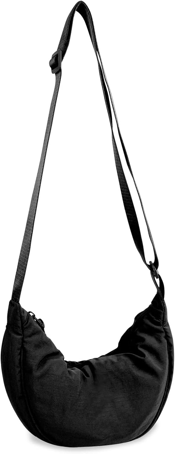 Small Nylon Crescent Crossbody Purses Bag for Women Men Trendy,Travel Sling Bag