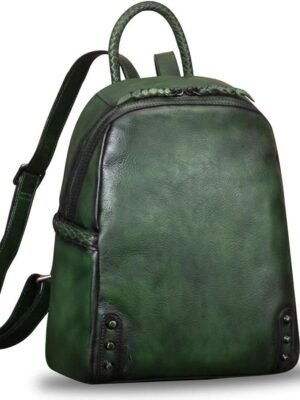 Genuine Leather Backpack for Women Vintage Real Leather Knapsack Purse Rucksack Fashion Daypack Bag High Capacity (DarkGreen)