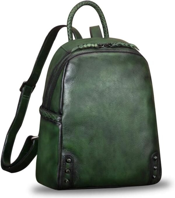 Genuine Leather Backpack for Women Vintage Real Leather Knapsack Purse Rucksack Fashion Daypack Bag High Capacity (DarkGreen)