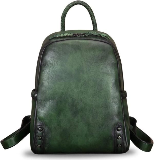 Genuine Leather Backpack for Women Vintage Real Leather Knapsack Purse Rucksack Fashion Daypack Bag High Capacity (DarkGreen)