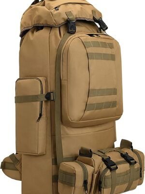 100L Camping Hiking Backpack, military Tactical rucksack backpack,Waterproof Lightweight Hiking Backpack (Khaki-C)