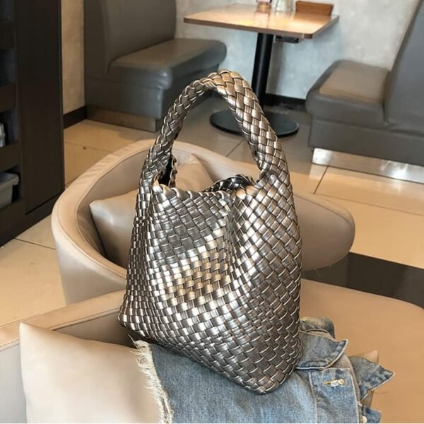Woven Leather Bags for Women Knoted Women Handbag Shoulder Bucket Purse Handmade Fashion Tote Bag Small