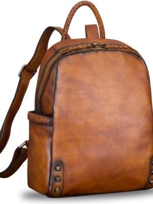 Genuine Leather Backpack for Women Vintage Real Leather Knapsack Purse Rucksack Fashion Daypack Bag High Capacity (Brown)