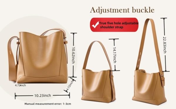 Women's bucket bag premium leather shoulder bag, crossbody bag extended shoulder strap upgraded to 5 adjustable levels