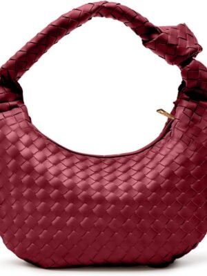 Woven Purse for Women - Woven Tote bag for Women - Knotted Slouchy Large Shoulder Bags - Soft  Leather - Burgundy