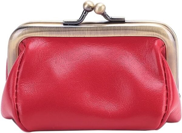 Genuine Leather Mini Vintage Coin Purse Kiss Lock change purse Cute Coin Purse Coin Organizer (Red)