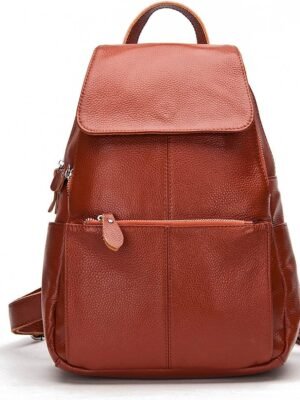 15 Colors Real Soft 100% Genuine Leather Women Backpack Fashion Ladies Travel Bag Preppy Style For Woman (Brown)