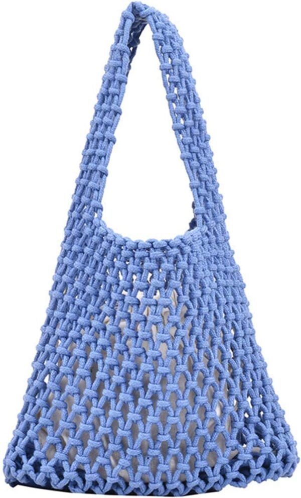 Women Clutch Handbag Tote Cotton Crochet Bucket Top-handle Drawstring Summer Beach Woven Fishing Net Pouch Purse