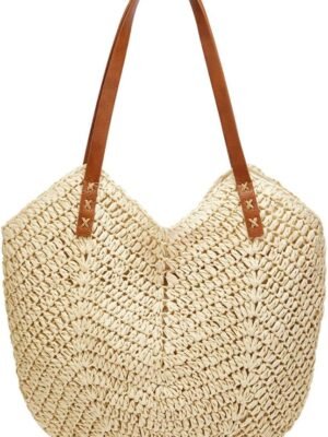 Summer Casual Straw Tote Bag Large Capacity Woven Shoulder Handbag for Summer Beach Vocation