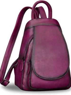 Genuine Leather Backpack for Women Vintage Real Leather Rucksack Fashion Shoulder Knapsack Purse Daypack Bag (Purple)