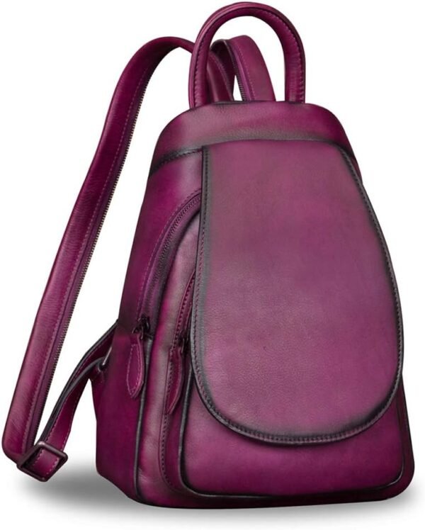 Genuine Leather Backpack for Women Vintage Real Leather Rucksack Fashion Shoulder Knapsack Purse Daypack Bag (Purple)