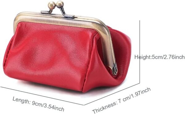 Genuine Leather Mini Vintage Coin Purse Kiss Lock change purse Cute Coin Purse Coin Organizer (Red)