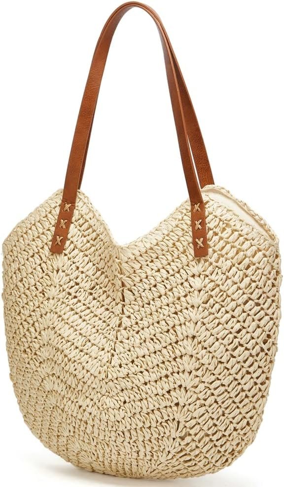 Summer Casual Straw Tote Bag Large Capacity Woven Shoulder Handbag for Summer Beach Vocation