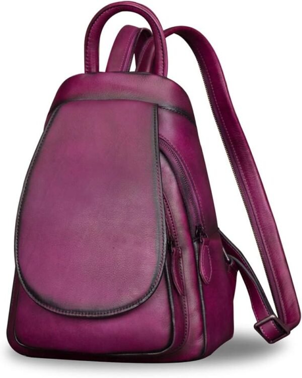 Genuine Leather Backpack for Women Vintage Real Leather Rucksack Fashion Shoulder Knapsack Purse Daypack Bag (Purple)