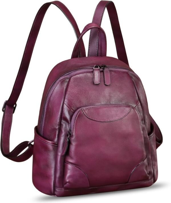 Genuine Leather Backpack for Women Vintage Handmade Satchel Vintage Knapsack Retro Leather Rucksack Daypack (Purple)