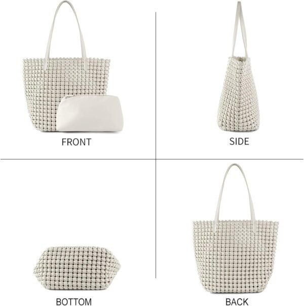 Woven Bag for Women Leather Tote Bag Large Summer Beach Travel Handbag and Clutch Retro Handmade Shoulder Bag