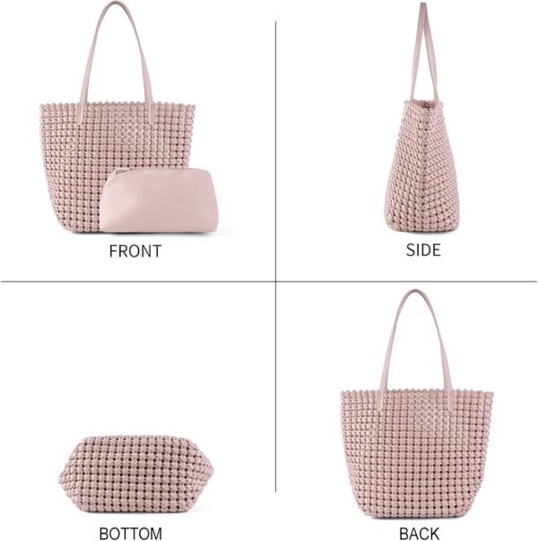 Woven Bag for Women Leather Tote Bag Large Summer Beach Travel Handbag and Clutch Retro Handmade Shoulder Bag