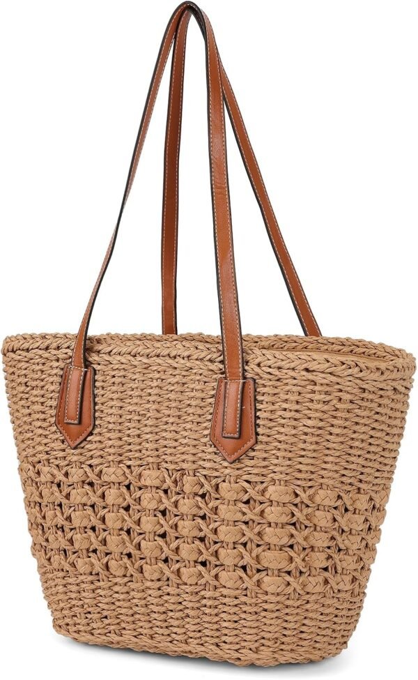 Women's Straw Shoulder Bag Large Rattan Woven Totes Summer Travel Beach Handbag Handmade Top Handle Purse