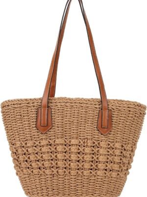 Women's Straw Shoulder Bag Large Rattan Woven Totes Summer Travel Beach Handbag Handmade Top Handle Purse