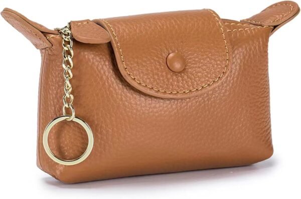 Women's Leather Coin Purse with KeyChain, Small Leather Pouch with Zipper for Women Fashionable Wallet Leather Classic Money Bag (Brown)