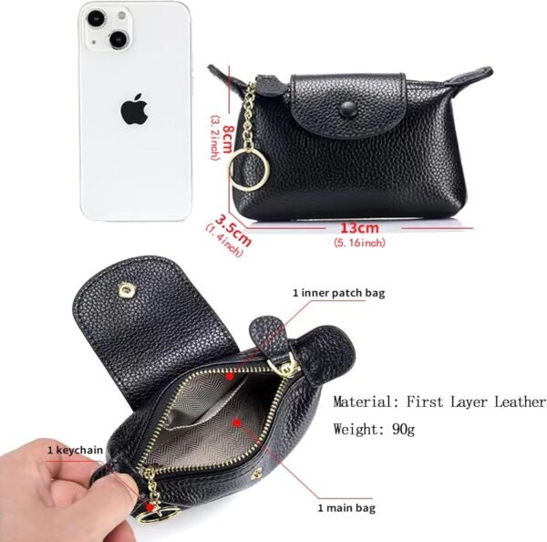 Women's Leather Coin Purse with KeyChain, Small Leather Pouch with Zipper for Women Fashionable Wallet Leather Classic Money Bag (Brown)
