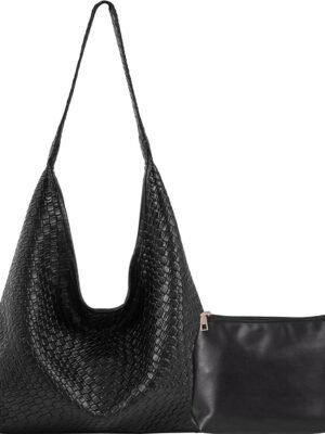 2024 Woven Leather Shoulder Bag for Women, Woven Soft  Leather Tote Bag, Large Capacity Top-handle  Bag