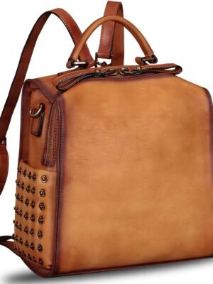 Genuine Leather Backpack for Women Convertible Satchel Vintage Rucksack Casual Back Bag Shoulder Bag Retro Cowhide Handbag Purse Daypack (Brown) Medium