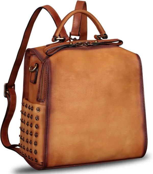 Genuine Leather Backpack for Women Convertible Satchel Vintage Rucksack Casual Back Bag Shoulder Bag Retro Cowhide Handbag Purse Daypack (Brown) Medium