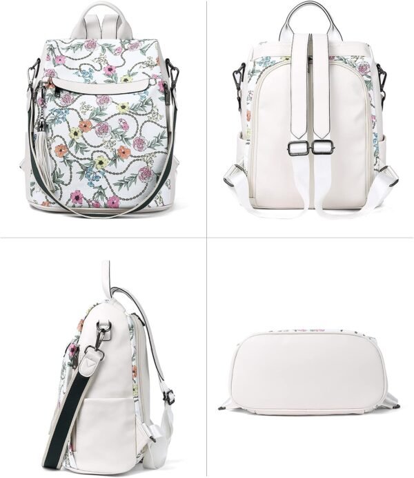 Backpack Purse for Women Leather Anti-theft Travel Backpack Fashion Shoulder Bag Beige Floral