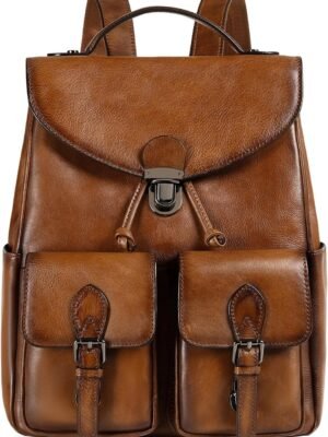 Women Vintage Genuine Leather Backpack Purse Fashion Rucksack Practical and Stylish Retro Daypack Bag (Brown) One_Size