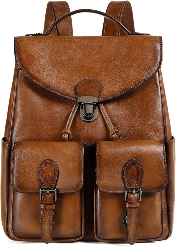 Women Vintage Genuine Leather Backpack Purse Fashion Rucksack Practical and Stylish Retro Daypack Bag (Brown) One_Size