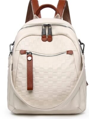 Genuine Leather Backpack Purse For Women Beige Real Soft Leather Checkered  Convertible Shoulder Bag