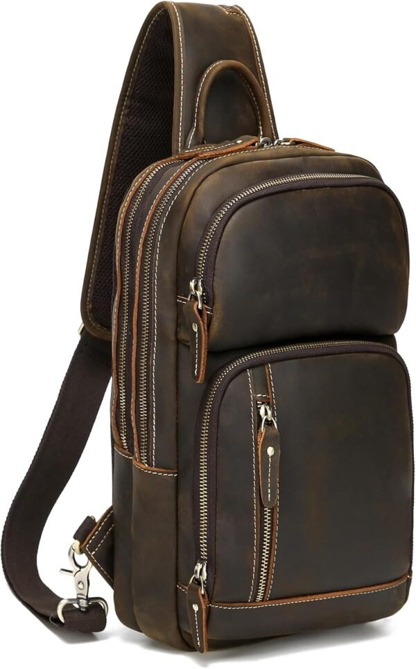 Full Grain Leather Sling Bag For Men, Crossbody Bag fits 12.9" iPad Crossbody Chest Daypack