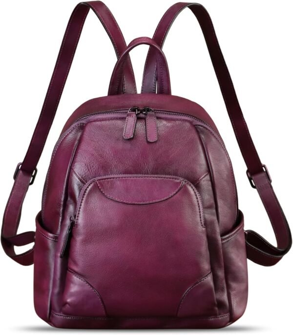 Genuine Leather Backpack for Women Vintage Handmade Satchel Vintage Knapsack Retro Leather Rucksack Daypack (Purple)