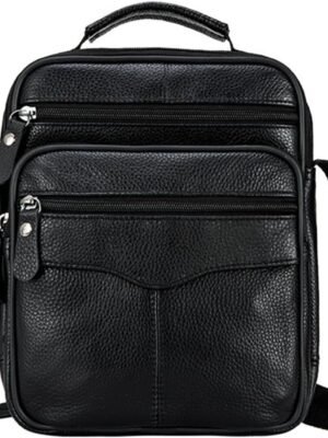 Small Leather Crossbody Messenger Shoulder Bag for Men Women Work Business Adjustable Strap