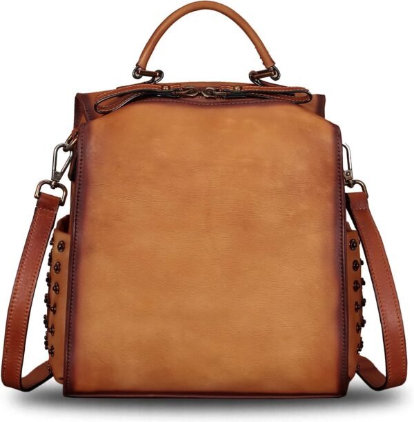 Genuine Leather Backpack for Women Convertible Satchel Vintage Rucksack Casual Back Bag Shoulder Bag Retro Cowhide Handbag Purse Daypack (Brown) Medium