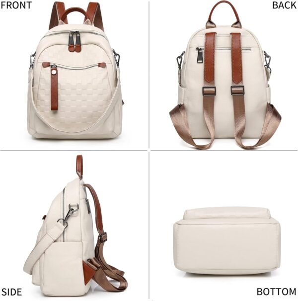 Genuine Leather Backpack Purse For Women Beige Real Soft Leather Checkered Convertible Shoulder Bag