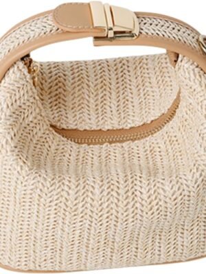 Straw Woven Crossbody Bag for Women, Handmade Beach Tote, Summer Top Handle Bucket Purse