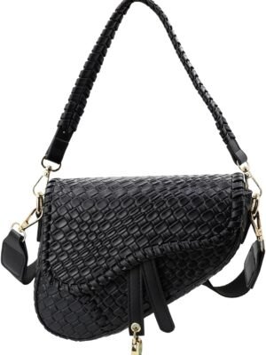 fashion women saddle shoulder bag clutch purse small crossbody satchel handbag woven imitation crocodile leather bag