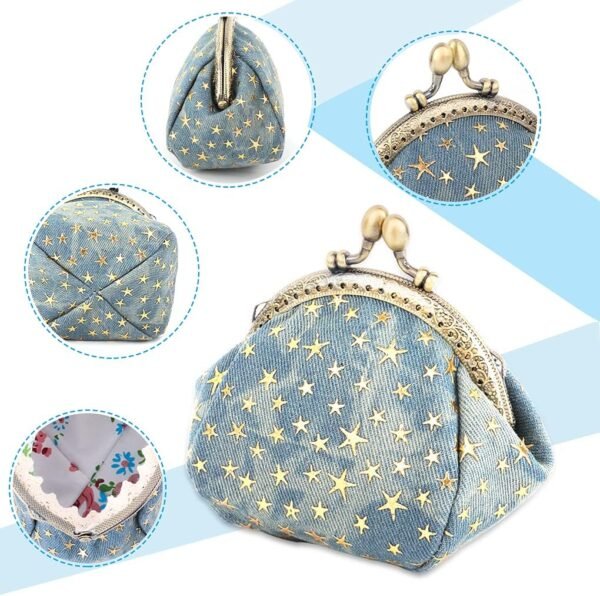 Five Pointed Star Coin Purse Denim Change Pouch Wallets Buckle with Kisslock Clasp Coin Holder Clutch Handbags for Women Ladies,Blue