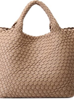 Woven Bag for Women,  Leather Tote Bag Large Summer Beach Travel Handbag and Purse Retro Handmade Shoulder Bag