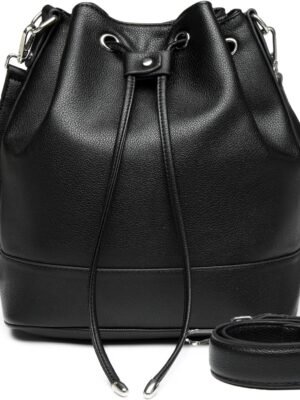 Leather Bucket Bags and Drawstring Crossbody Purse for Women Medium Tote and  Handbags with 2 Shouder Straps