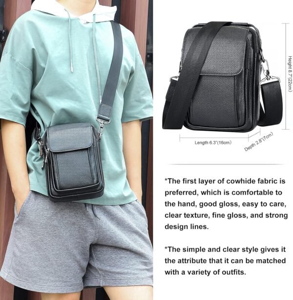 Leather Small Messenger Bag For Men Crossbody Handbag Shoulder Sling Travel Bags for Men Purse Daypack Magnetic Buckle