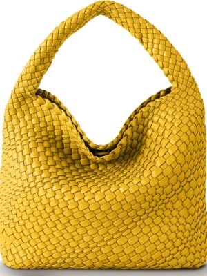 Woven Bag for Women,  Leather Tote Bag Large Summer Beach Travel Handbag and Purse Retro Handmade Shoulder Bag
