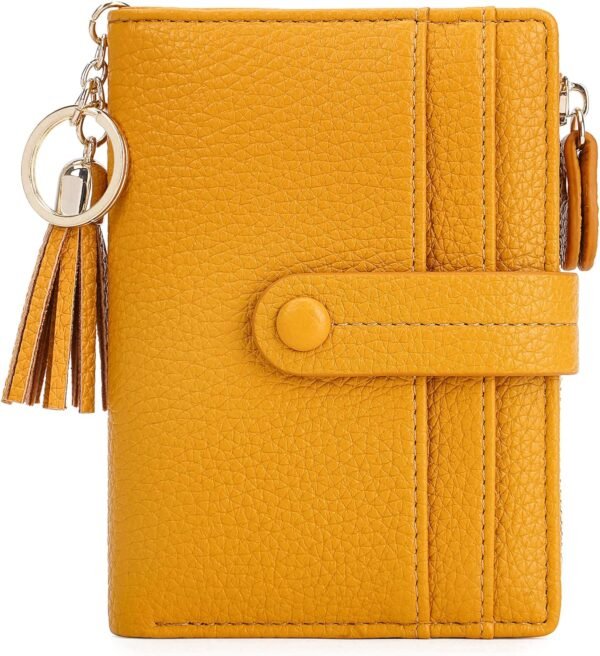 Small Wallets for Women, Blocking Wallet Leather Bifold Wallet Women Minimalist Slim Card Holder Zipper Coin Wallet With Tassel Keychain(Yellow)