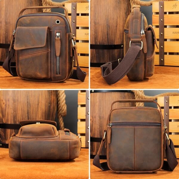 Man Purses and Bags Small, Mini Genuine Leather Messenger and Shoulder Bag for Men with lots of Zipper Pockets